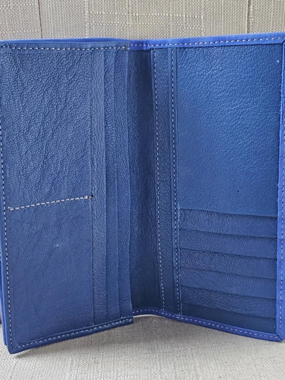 Long Wallet Cardholder Blue Genuine Leather Billfold Clutch Purse Handma - Picture 11 of 12